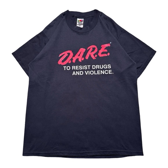 Vintage Dare Drugs Violence Faded Black Graphic T Shirt L - Picture 1 of 6